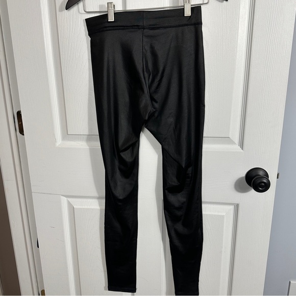 Aqua polyester/spandex leggings, medium, shiny black, full length - Picture 1 of 6